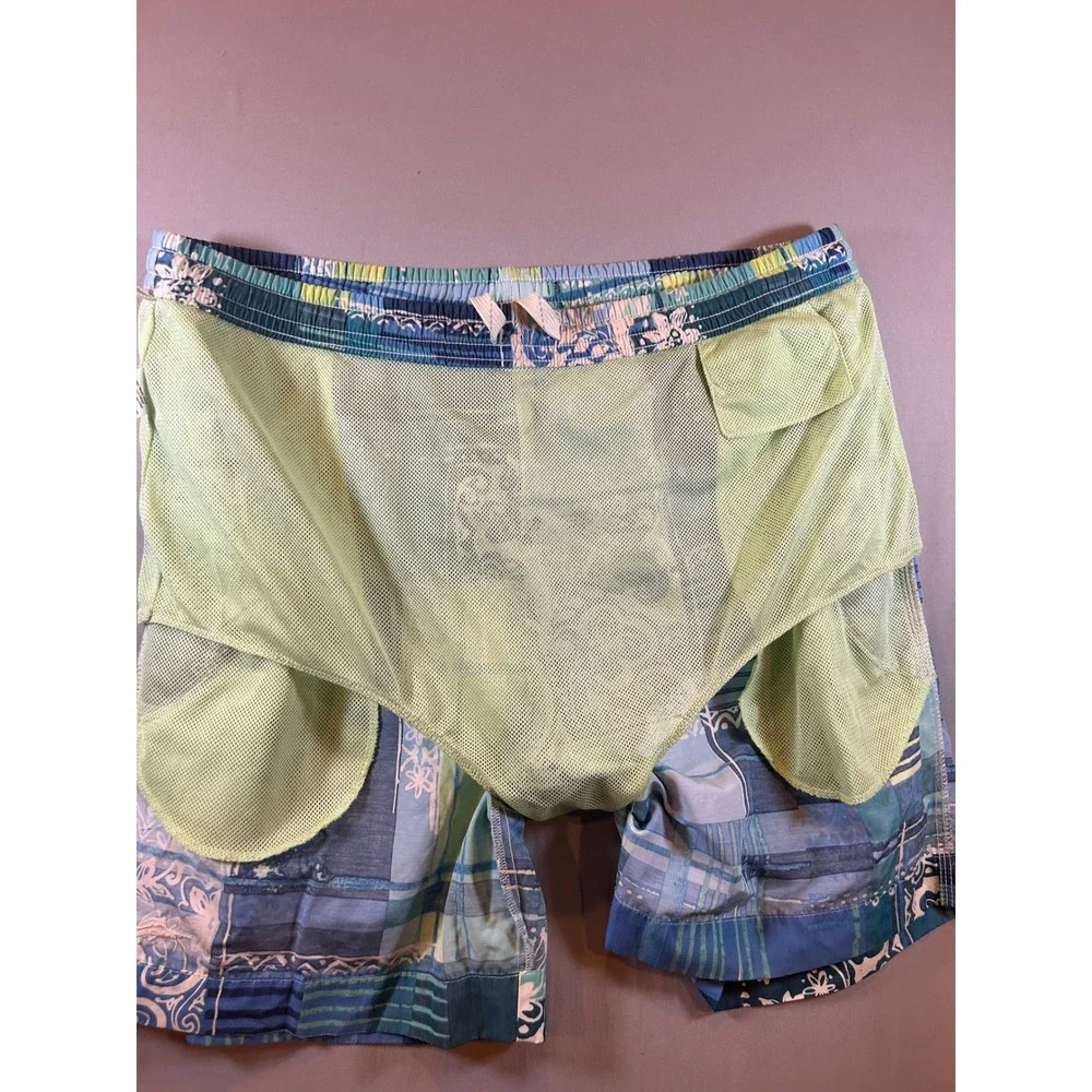 Tommy Bahama Relax Mens Blue Green Patchwork Floral Swim Trunks Shorts Size M